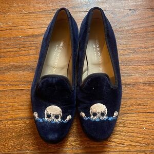 Stubbs & Wootton Women's Navy Velvet Skull Loafers